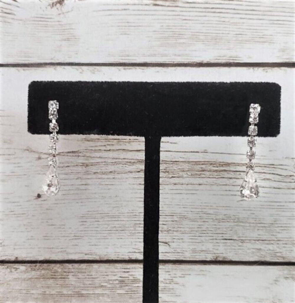 Vintage Stud On Earrings Clear Gem Dangle 1"